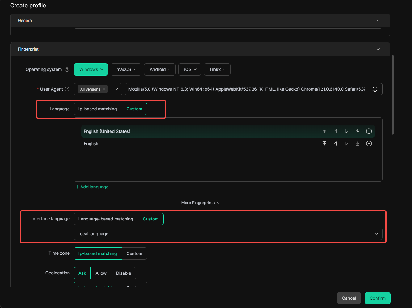 How can I set the language for the browser profile? - dicloak