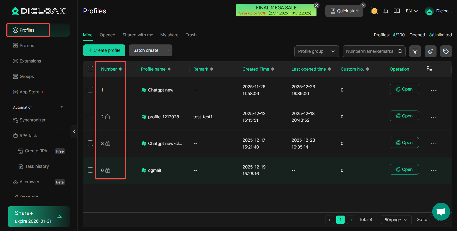 Global Settings - Profiles List Sorting for Members - dicloak